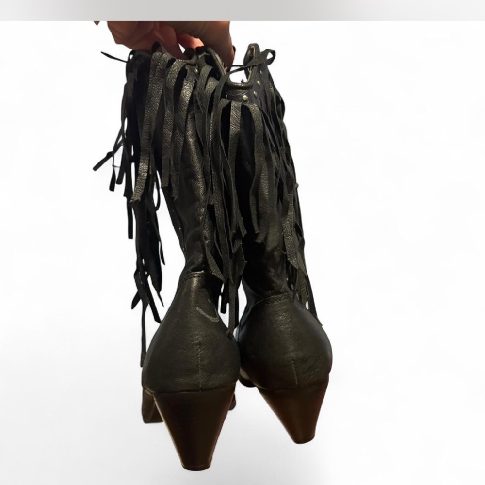 dingo Black Fringe Western Heeled Boots with Studs - Picture 2 of 8